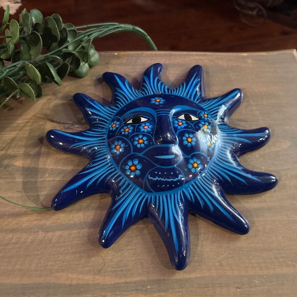 Talavera Sun Face Wall Art – 10"x10" Hand Painted Mexican Pottery Folk Art - Picture 1 of 4